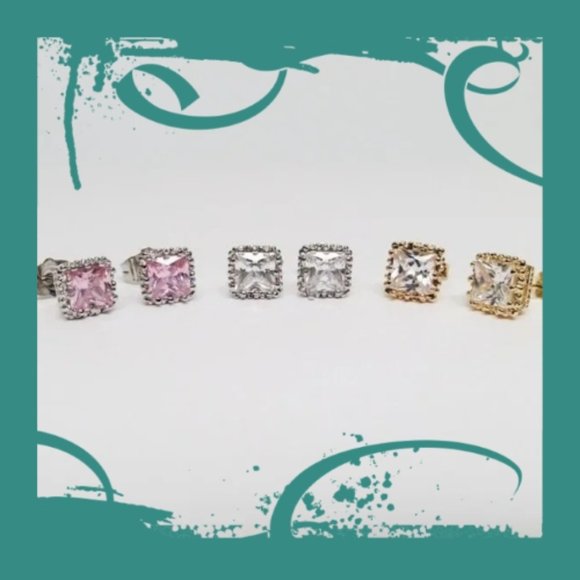 New 2ct 14k GF Princess Cut Diamonique Crown Earrings - Picture 1 of 17